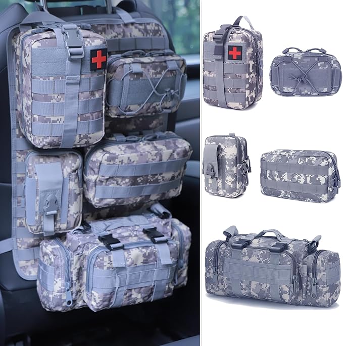 BXBXHD 6 Pack Tactical Truck Organizer Back Seat Storage Car Seat Storage Bag Molle Panels for vehicles, Car and SUV with Lots of Handy Compartments (Acu)