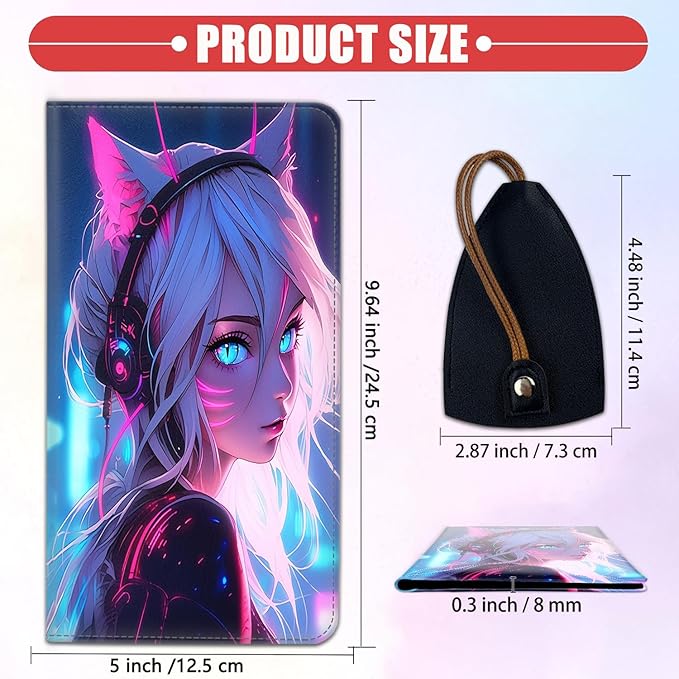 Car Registration Holder, Waterproof PU Leather Vehicle Card Document Glove Box Organizer, Women Interior Auto Accessories Case for Cards, Driver License Car Insurance Holder, Cat Girl Blue Neon Anime