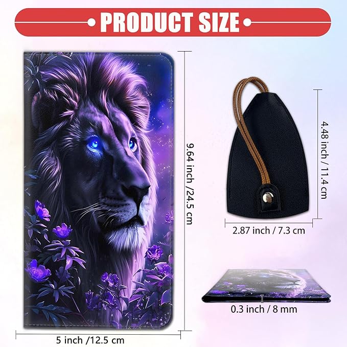 Car Registration and Insurance Card Holder for Women Men, Waterproof PU Leather Glove Box Car Organizer with Magnetic Shut, Vehicle Document Holder for Driver License,Cards, Blue Lion Pattern