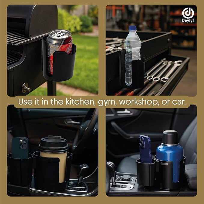 Car Cup Holder Expander - 2 in 1 Adjustable Cup Holder Adapter Set with Magnetic Bottle Mount Accessory - Fits Big Cups and Large Water Bottles - Drink Caddy