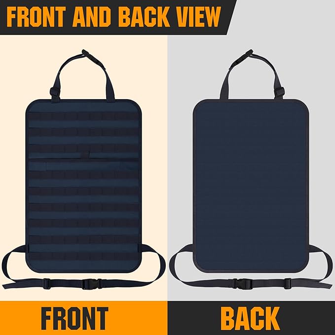 IronSeals 2 Pack Car Seat Back Organizer, Tactical Molle Panel Sag Proof Vehicle Seat Cover Protector Nylon Car Seat Back Hanger Bag Pad
