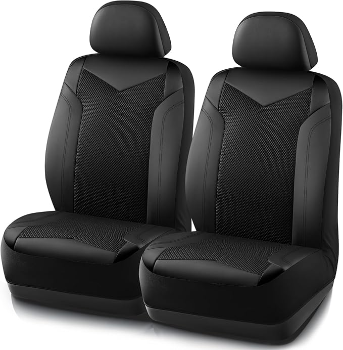 PIC AUTO Car Seat Cover, Super Breathable Mesh Front Seat Cover for Cars, Black Leather Seat Covers, Universal Fit, Durable, Airbag Compatible, Suitable for SUVs, Trucks, Sedans, and Vehicles