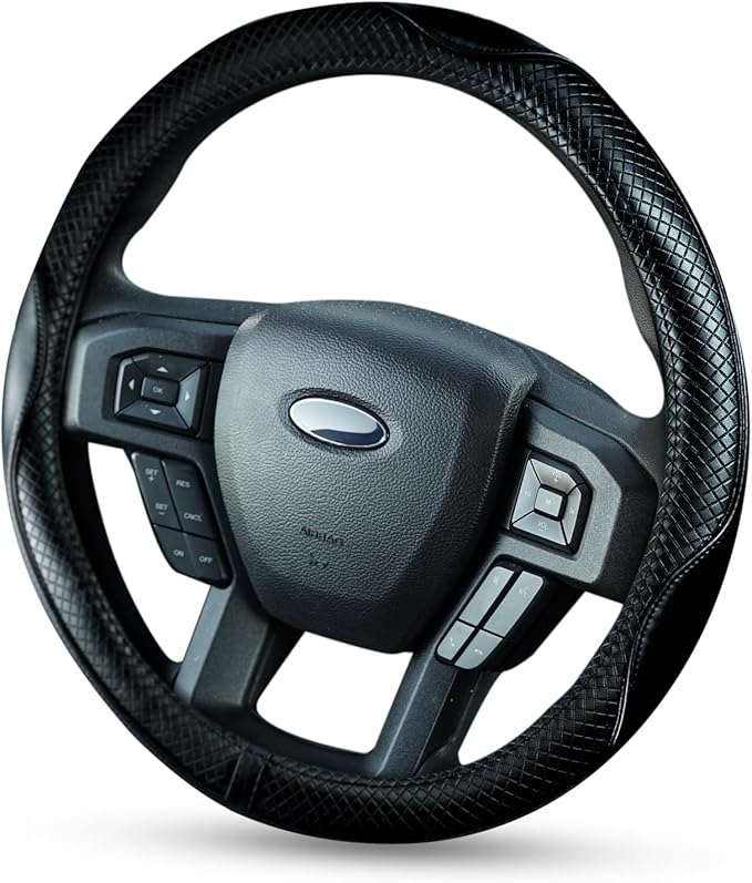 Redline Car Microfiber Leather Steering Wheel Cover Black Genuine Fit 15 inch Universal Anti-Slip Protector for Driverse