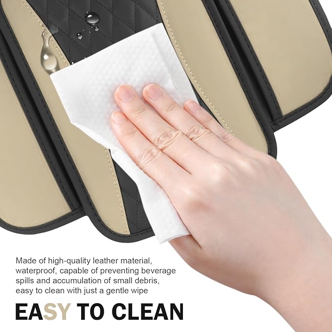 Car Center Console Cover, Upgraded Patchwork Leather Arm Rest Cover with Side Storage Pockets, Comfortable Auto Armrest Protector Cushion, Universal Middle Console Pad for SUV, Sedan (Beige)