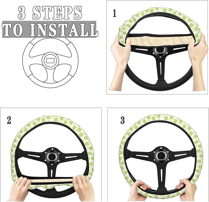 FeHuew Cute Frog Green Leaves Steering Wheel Cover for Women, Girls 15 inch Universal Auto Car Anti Slip Wrap Steering Wheel Covers Fit for Vehicles, Truck, SUV