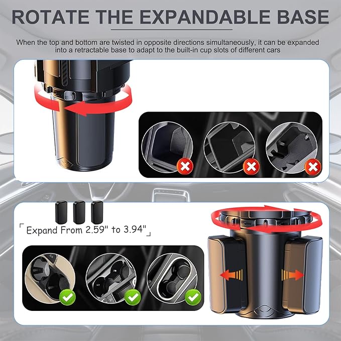Car Cup Holder Tray, 4 in 1 Drink Holder Expander with Expandable Food Tray Table, for Road Trip Essentials & Daily Commute (Tray(9.05" * 5.7"))