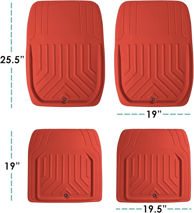 FH Group Faux Leather Deep Dish Car Floor Mats – Trim-to-Fit, Universal Fit Full Set Automotive Floor Mats for Cars, SUVs & Trucks, Durable All-Weather Interior Protection, Red