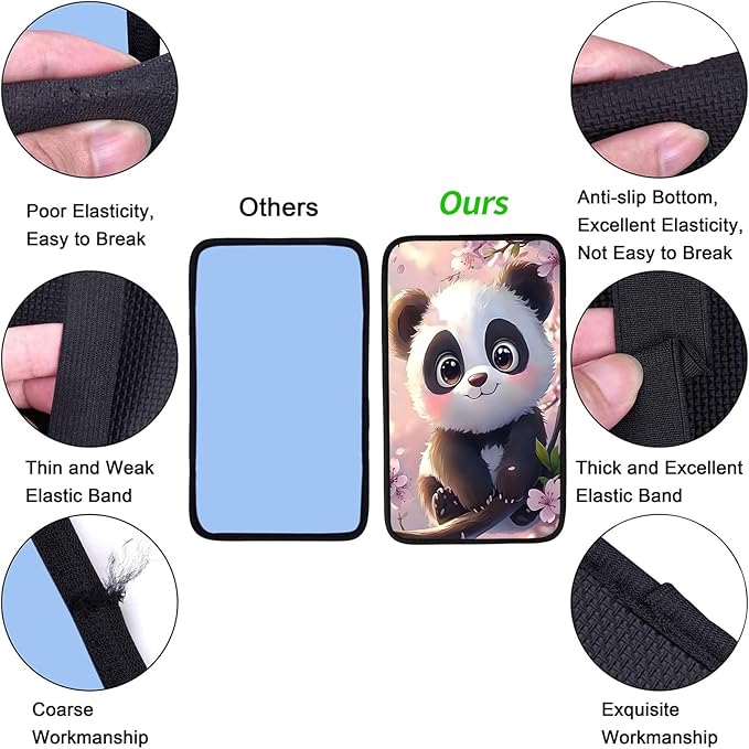 JANENFNA Car Armrest Cover Pads Universal Fashion Cute Auto Center Console Armrest Cover Pad with 2PCS Car Coasters Soft Waterproof Car Armrest Seat Protector for Women,Pink Flower Panda