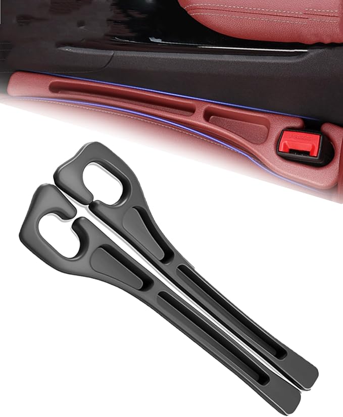 LONVEAR 2PCS Car Seat Gap Filler - Dual Slot Car Side Seat Gap Filler Organizer, Car Seat Gap Fillers with Seat Belt Holes, Fit Car Suv Truck, Stopping Phone Key from Falling (Black)