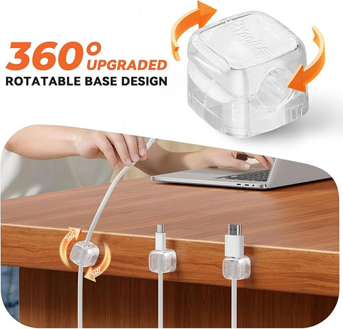 12Pack Rotatable Cord Organizer,Spring Cable Clips Desk Cable Management Cord Holder Adhesive Phone Charger Cord Clips for Home Office Car Wall Nightstand Accessories, Clear