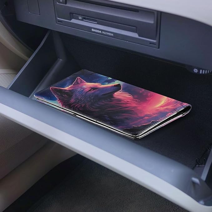 Red Wolf Galaxy Car Registration and Insurance Holder Vehicle Glove Box Organizer Car Accessories Wallet Case for Women Men 202a0014