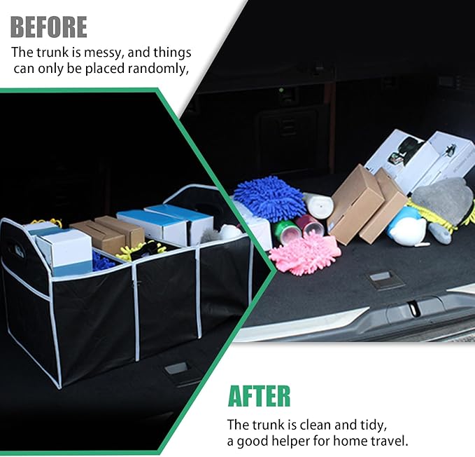 Car Trunk Organizer, Foldable Storage Organizer with 3 Compartments, Storage Box for Auto, Portable Waterproof Bag for Cargo Trunk, Car Accessories Universal for SUV, Truck, Van