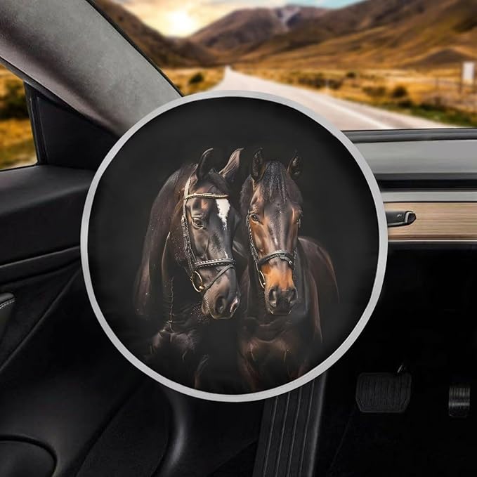 Vintage Horse Pattern Washable Steering Wheel Sunshade Cover for Car SUV Truck Van Cooling Steering Wheel Sun Block Steering Wheel Covers Steering Wheel UV Reflector Shade Cover