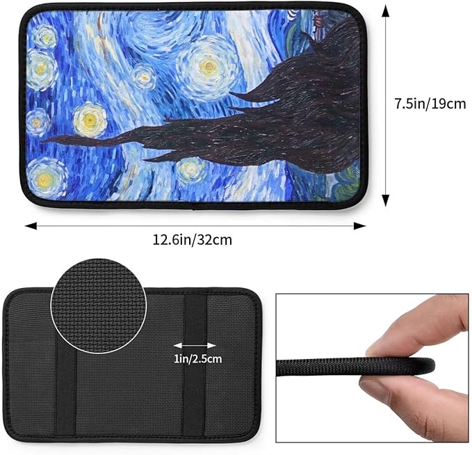 Starry Night Car Center Console Pad Van Gogh Universal Car Armrest Seat Box Cover for Most Vehicle, SUV, Truck, Car Interior Accessories Auto Armrest Cover Protector, Blue