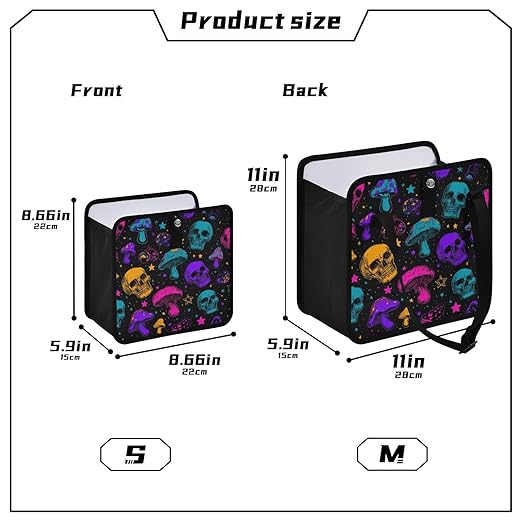 Car Trash Can Organizer Bin with Adjustable Strap for Back Front Seat Console Waterproof Leakproof Collapsible Portable 11 Inch Neon-colored Skulls Stars Mushrooms