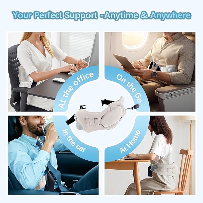 JIPORIER Inflatable Seat Cushion Pillow for Airplane Travel Lumbar Support Pillow for Office Chair/Car Seat Dual-Zone Adjustable Back Support for Reducing Lower Back Pain