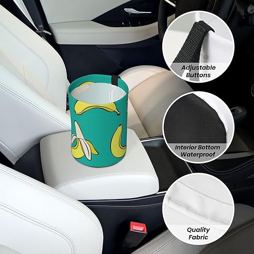 Bananas On Green Car Trash Can Leak Proof Hanging Waterproof Garbage Can Multipurpose Trash Bin for Car SUV Front Seat Headrest Collapsible and Portable Storage Pocket