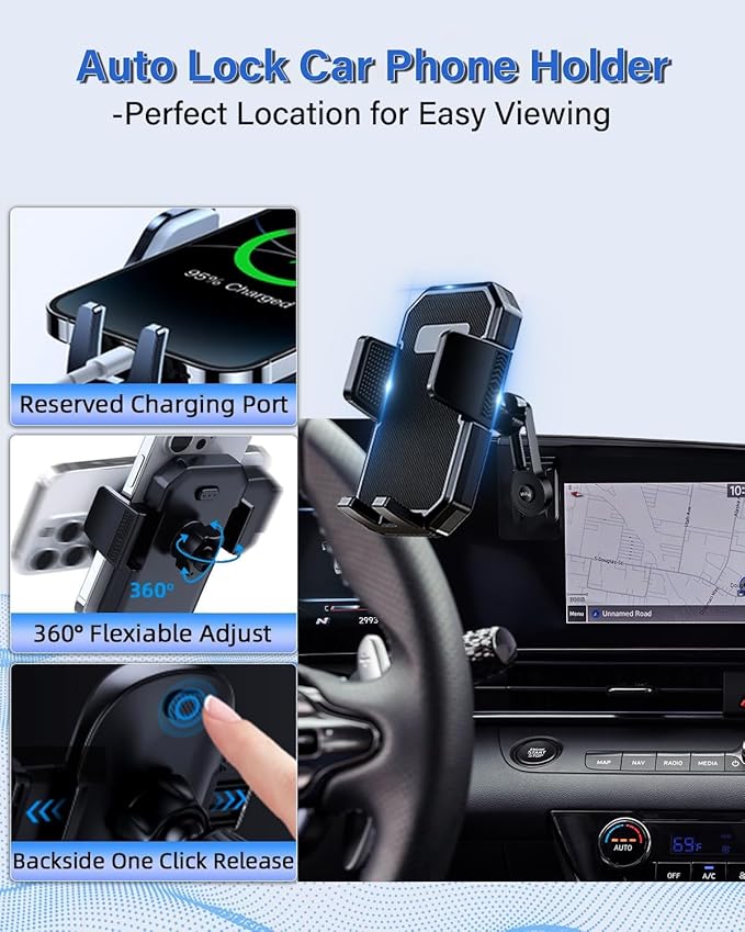 PZK Car Phone Holder for Hyundai Elantra 2021-2025 SE/SEL/Sport/Limited/N Line Accessories Custom 8-Inch/10.25-Inch Screen Auto Lock Car Phone Holder with 360° Rotating Extension Rod Not Affect Screen