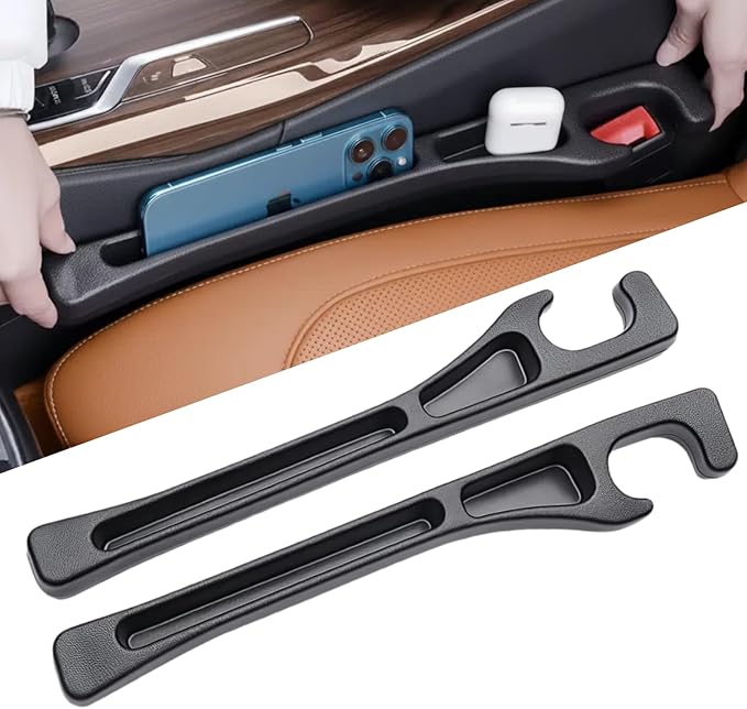 2 Pack Car Seat Gap Organizer, Seat Gap Filler Plug for Cars, SUVs & Trucks – Prevents Lost Items, Great for Rideshare, Daily Commute & Long Trips, Universal Fit PU Leather, Black