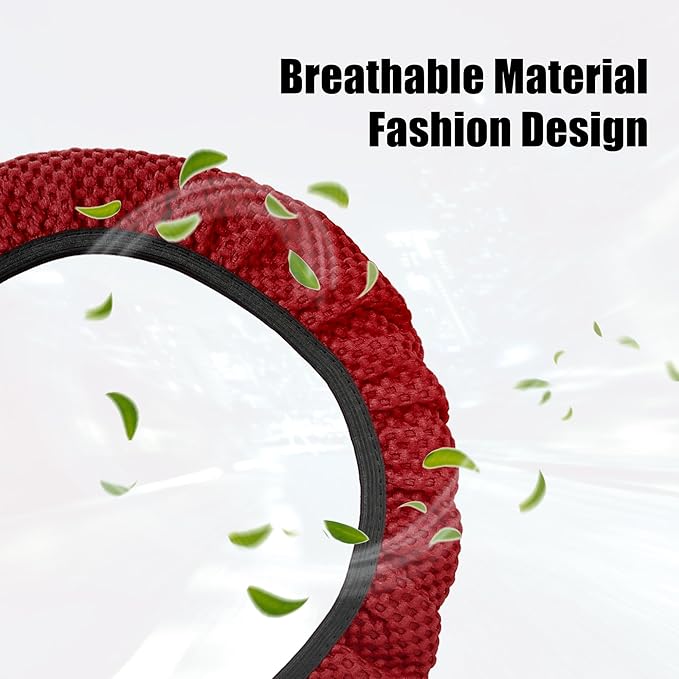 X AUTOHAUX Steering Wheel Cover Universal Elastic Stretch Antislip Breathable Microfiber Ice Silk Interior Trim Wheel Protector for Car Truck SUV Red