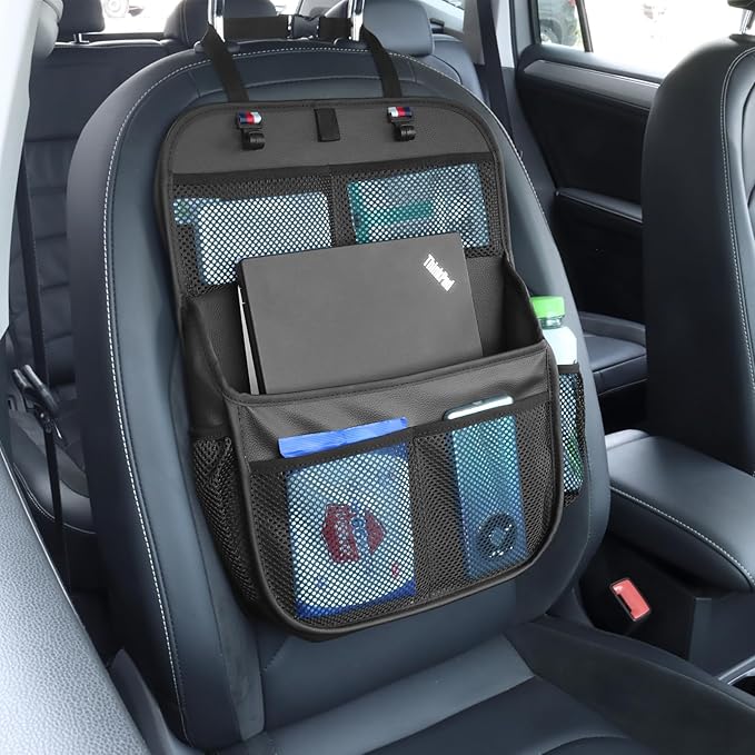 Hanging Car Trunk Organizer and Storage, Premium Faux Leather Large Capacity Storage Accessories, Backseat Car Organizer for SUV/MPV/Truck (1, Black)