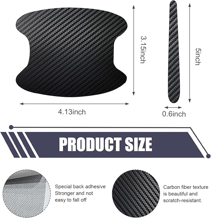 8 PCS Car Door Handle Scratch Protector, Carbon Fiber Anti-Scratch Car Door Bowl Handle Paint Scratch Protector, Universal Door Handle Protectors for Vehicles (Black)