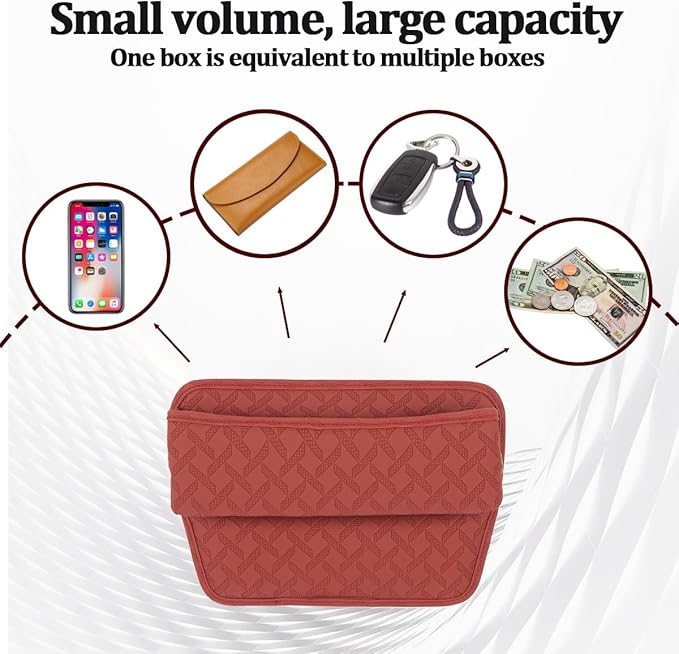Car Seat Gap Filler Organizer, Leather Console Side Gap Filler Storage Box for Storing Phones Keys, No-Drop Automotive Seat Crevice Blocker Organizer, Universal for Truck SUV Sedan (Red)