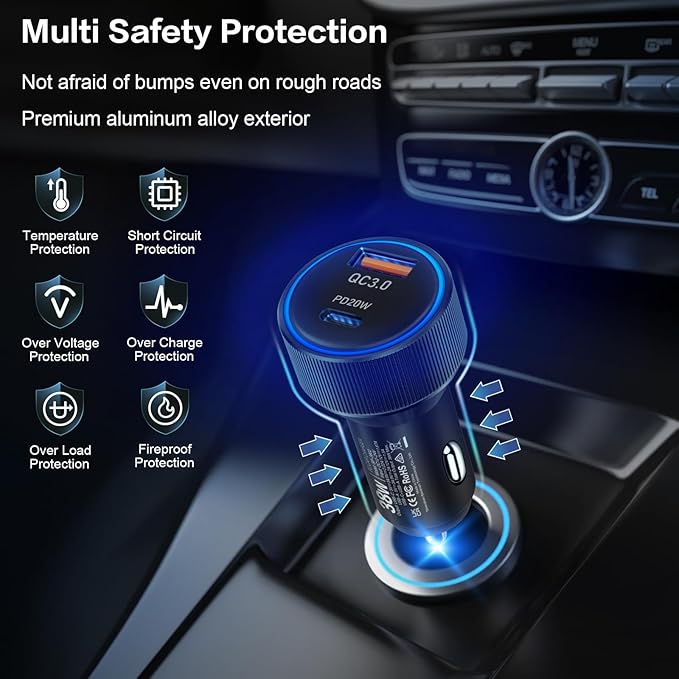 5Pack 38W USB C Car Charger Fast Charging, Cigarette Lighter Adapter, Boxeroo Multi Port PD/QC 3.0 Cargador para Carro, Dual USB-C & USB-A Car Outlet for iPhone 16/15/14/13/Pro Max, Samsung, Android