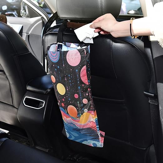 ALAZA Hanging Car Trash Bags Garbage Bag Trash Can for Back Seat Small Colorful Painting Abstract Washable Storage Bag Retractable 2 Pack