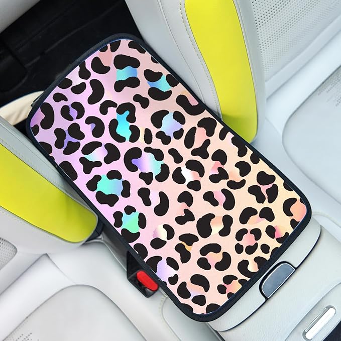 Adastrah Pink Gradient Leopard Auto Center Console Pad,Car Armrest Pad Car Armrest Seat Box Cover Protector for Most Cars
