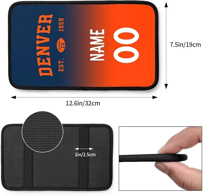 Custom Car Armrest Cover,Add Personalized Name and Number As Gifts for Loyal Football Fans,Auto Center Console Pad Car handrail Box Cushion,Fit for Most Car