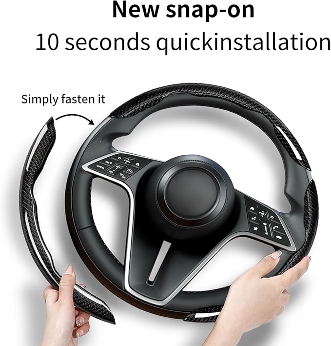 LevChall 3-Piece Carbon Fiber Steering Wheel Cover, Anti-Slip & Segmented Thin Design for Comfort Grip, Universal Fit 99% Cars SUV Truck,Black