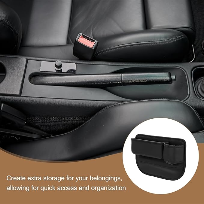 HARFINGTON Car Seat Gap Filler Organizer 11.8 x 8.3 x 2.2 Inch PU Universal Car Organizer Storage Box Between Seat and Console (Left) with Cup Holders for Phone Sunglasses Keys, Black
