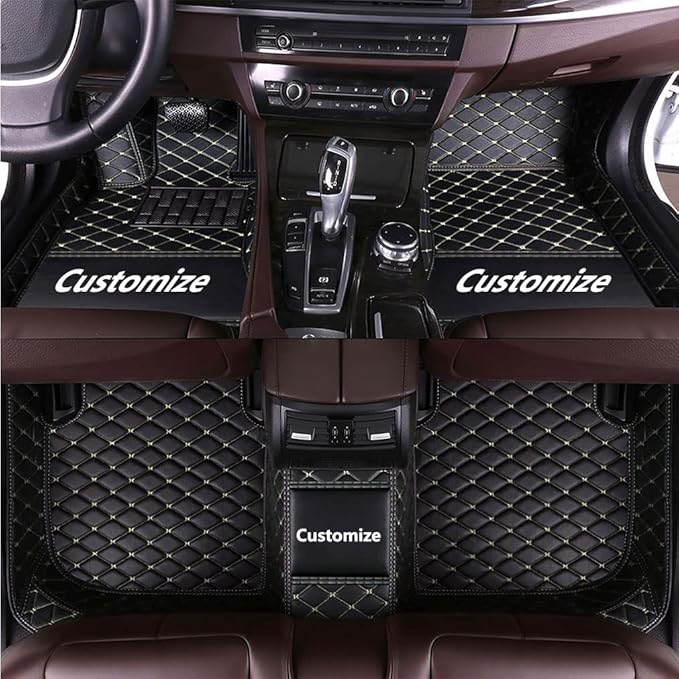 Custom Making Car Floor Mats for 90% Car Model Luxury Leather All Weather Waterproof Anti-Skid Full Coverage Liners (Black Beige)