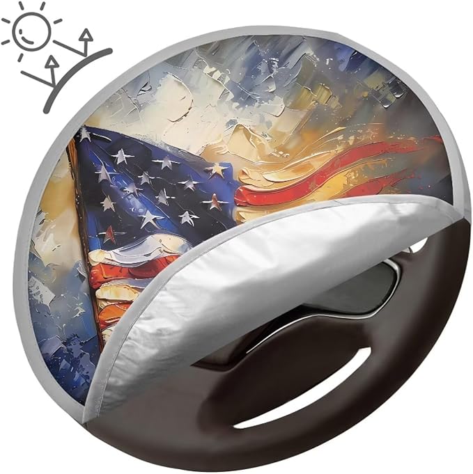 American Flag Steering Wheel Sun Shade Cover Anti-Heat Waterproof Steering Wheel Sunshade Cover 17"x17" Universal Fit, UV Rays Sun Visor Protector