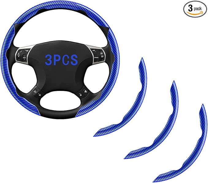 FOAN Steering Wheel Covers, 3PCs Carbon Fiber Anti-Skid Clip on Car Steering Wheel Cover Protector Universal for Most Car, Blue
