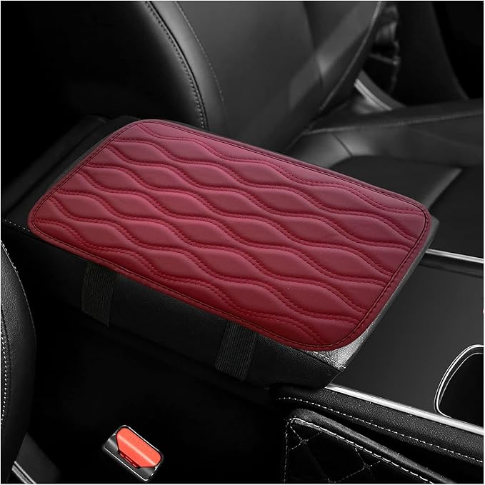 Car Center Console Pad, Waterproof PU Leather Auto Armrest Box Cover, Comfortable Vehicle Arm Rest Protector Cushion Pad for Car SUV, Universal Car Accessories (Wine Red)