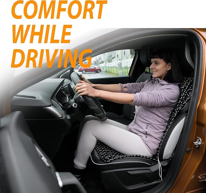 ZONETECH Black Wooden Beaded Comfort Seat Cover - Premium Quality Full Car Driver Massaging Cool Comfortable Cushion with High Ventilation