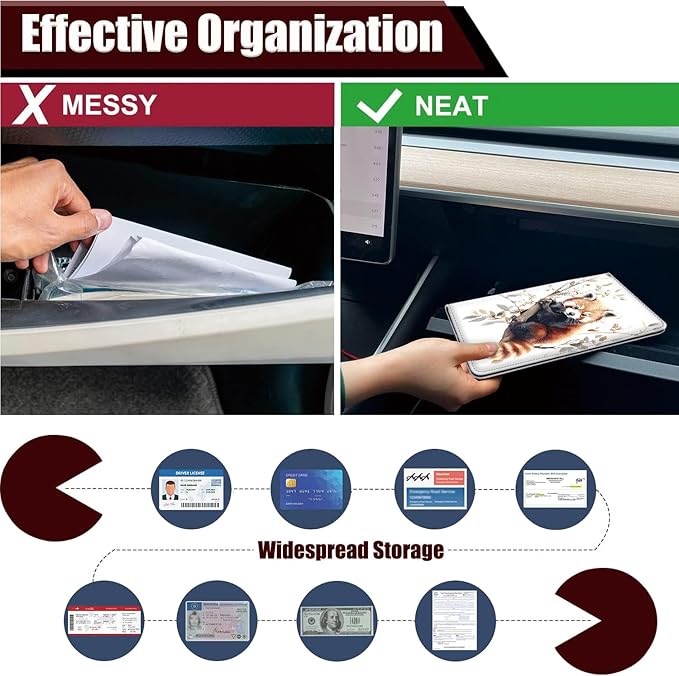 Car Document Holder with Magnetic Shut, Car Registration and Insurance Card Holder, Vehicle Glove Box Organizer Documents, Driver License, Auto Paperwork Organizer Wallet, Cute Raccoon On Branch