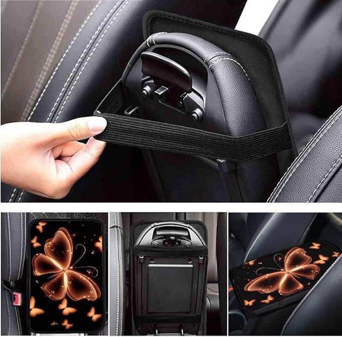 Butterfly 6pcs Car Steering Wheel Cover Sets Yellow Car Accessories for Men Women Cup Holder Handbrake Gear Cover for SUV Truck Sedan