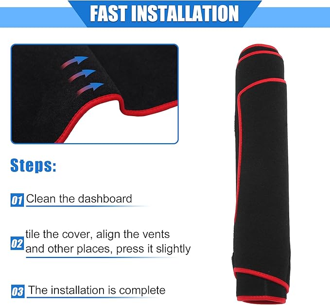 Car Dashboard Cover Compatible for Dodge for Ram 2002-2005, Protective Polyester Red Center Console Interior Trim Dash Cover Mat Pad