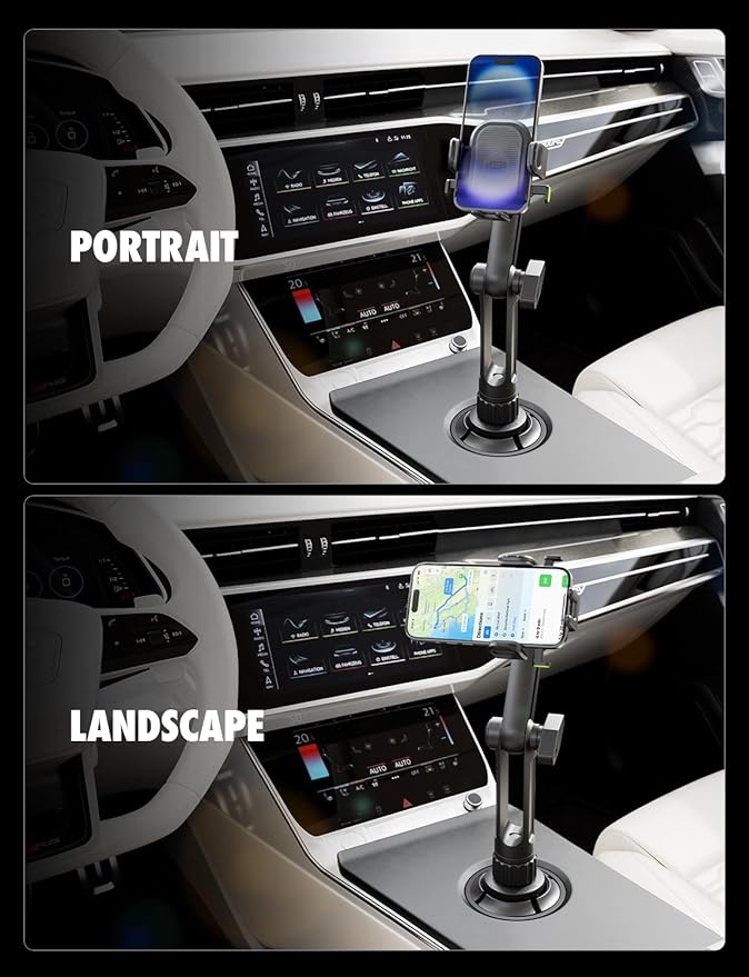Bracketron OneClick Cup Phone Holder for Car - Universal Cup Holder Phone Mount, Fits Devices up to 4.2", 360° Rotation with Twist-Expand Base & Folding Support Legs