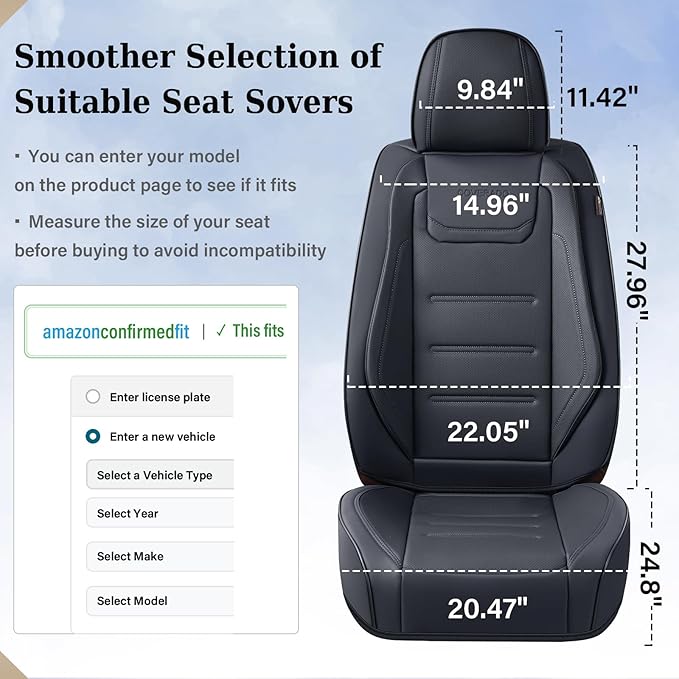Coverado Car Seat Covers Full Set, Seat Covers for Cars, Car Seat Protector Waterproof, Leather Car Seat Cushion, Universal Interior Covers Seat Protectors for Most Cars Black