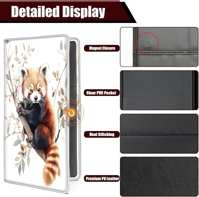 Car Document Holder with Magnetic Shut, Car Registration and Insurance Card Holder, Vehicle Glove Box Organizer Documents, Driver License, Auto Paperwork Organizer Wallet, Cute Raccoon On Branch
