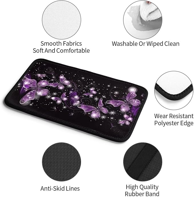 Car Auto Center Console Pad Purple Butterfly Print Universal Armrest Seat Box Cover Glitter Star Car Interior Accessories Polyester Auto Armrest Cover Protector for Most Vehicle, SUV, Truck