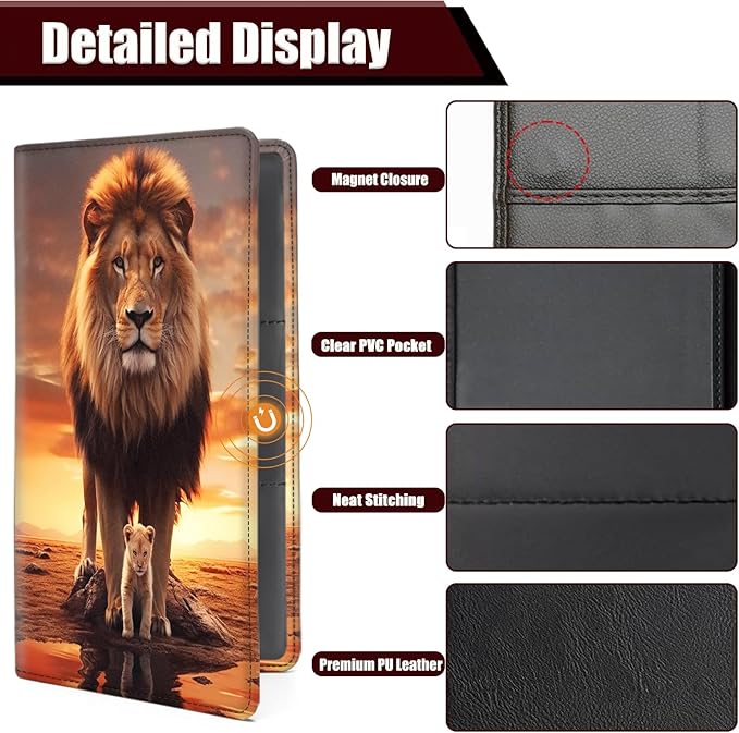 Yuxcfhjfe Car Registration and Insurance Holder, PU Leather Auto Document Holder for Men&Women, Vehicle Glove Box Compartment Organizer with Magnetic Shut for Driver's License, Llion Family Pattern