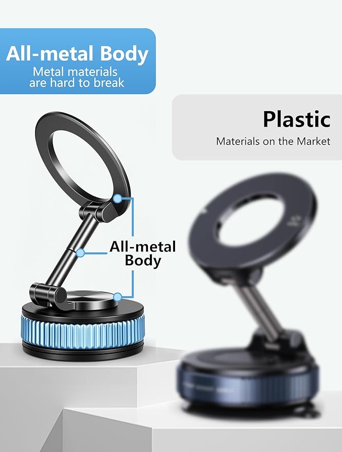 AOLIJIA Magnetic Phone Holder car，Metal Body Durable and Solid,Vacuum Suction Cup Phone Holder, Magsafe Car Mount for iPhone, Folding Holder for iPhone and Android