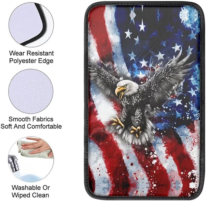 Horeset American Flag Eagle Car Armrest Pad Cover Center Console Anti-Scratch Non-Slip Auto Console Covers Fit SUV Sedan Truck Easy to Install