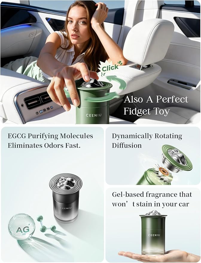 Ceeniu Luxurious Car Air Freshener CF23, Odor Release Gel, 45 oz Large Capacity, Adjustable scent intensity with gear control, Natural Plant Extract, Whispering Pines Scent, Last 4 months