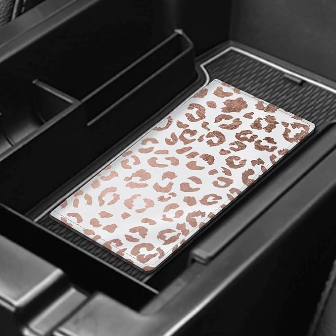ADUQLZUX Leather Car Registration and Insurance Card Holder, Cute Car Accessories Vehicle Glove Box Car Organizer for Documents, Cards, License Pink Glitter Leopard